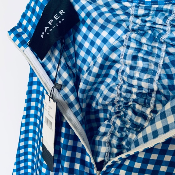 PAPER LONDON Silk Islamorada  Blue Check Ruched Maxi Mermaid Skirt Size: 6 - Picture 6 of 7